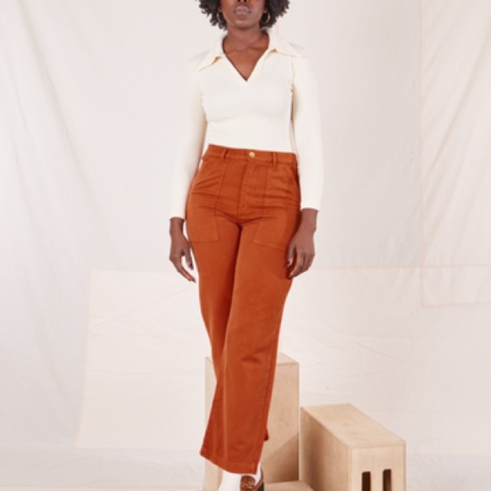 Big Bud Press work pants in burnt terracotta S